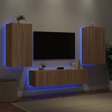 vidaXL TV-Wand 4-tlg. Wohnwand mit LED-Beleuchtung Sonoma-Eiche Holzwerkstoff, (1-St)