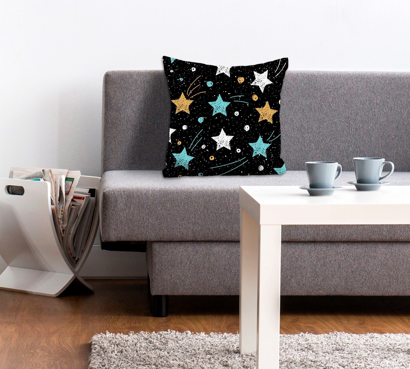 queence Dekokissen Galaxy, Kissenhülle,Galaxie,Sterne,Bunte Sterne,Universum,Nacht,Farbenfroh