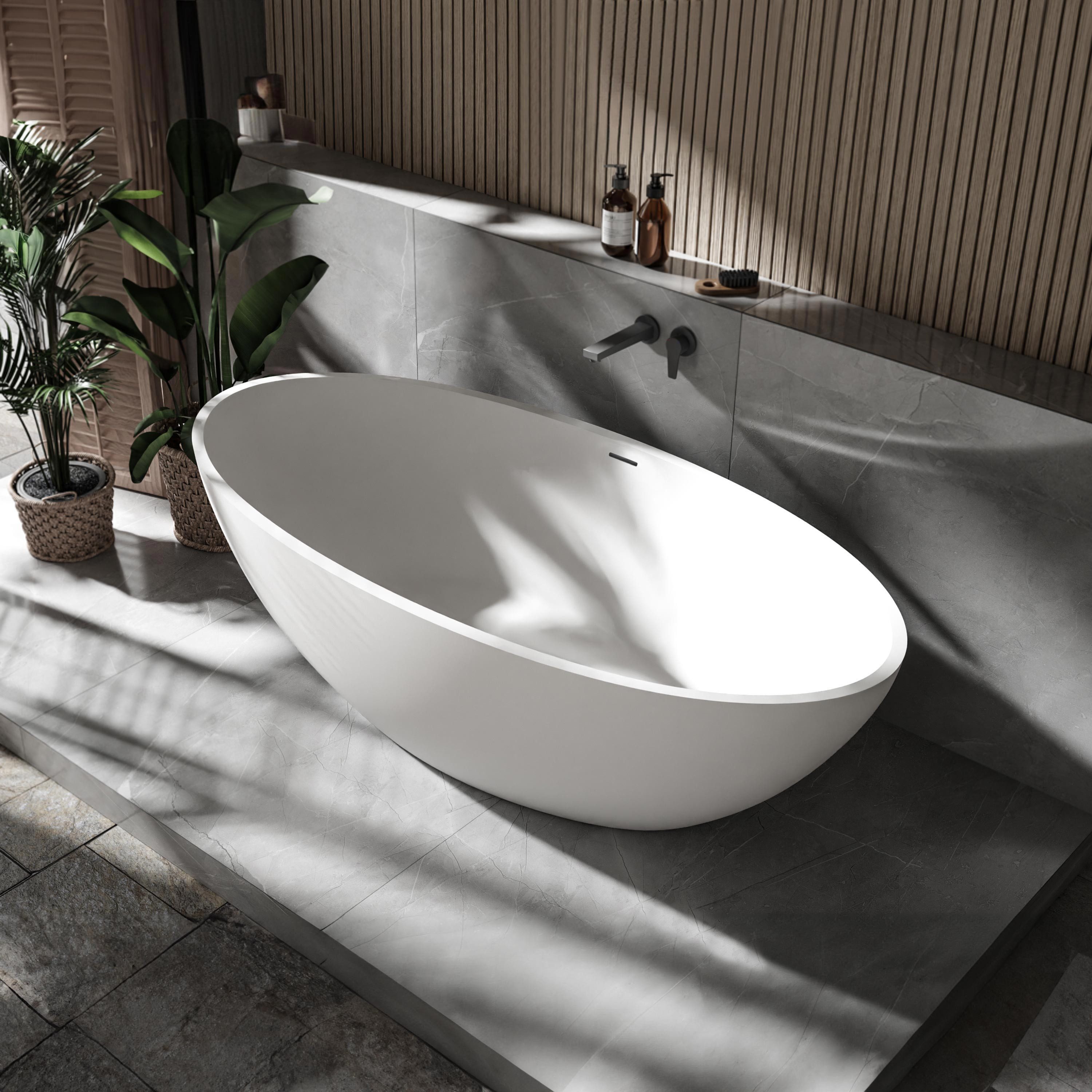 Bernstein Badewanne RIO STONE 180 x 85 cm, Freistehende Badewanne Mineralguss matt oval