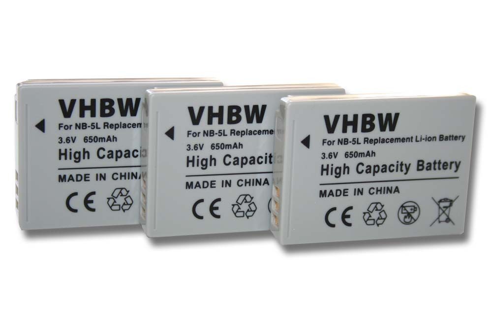 vhbw passend für Canon Digital Ixus 90is, 100 IS, 800 IS, 850 IS, 860is, Kamera-Akku 650 mAh