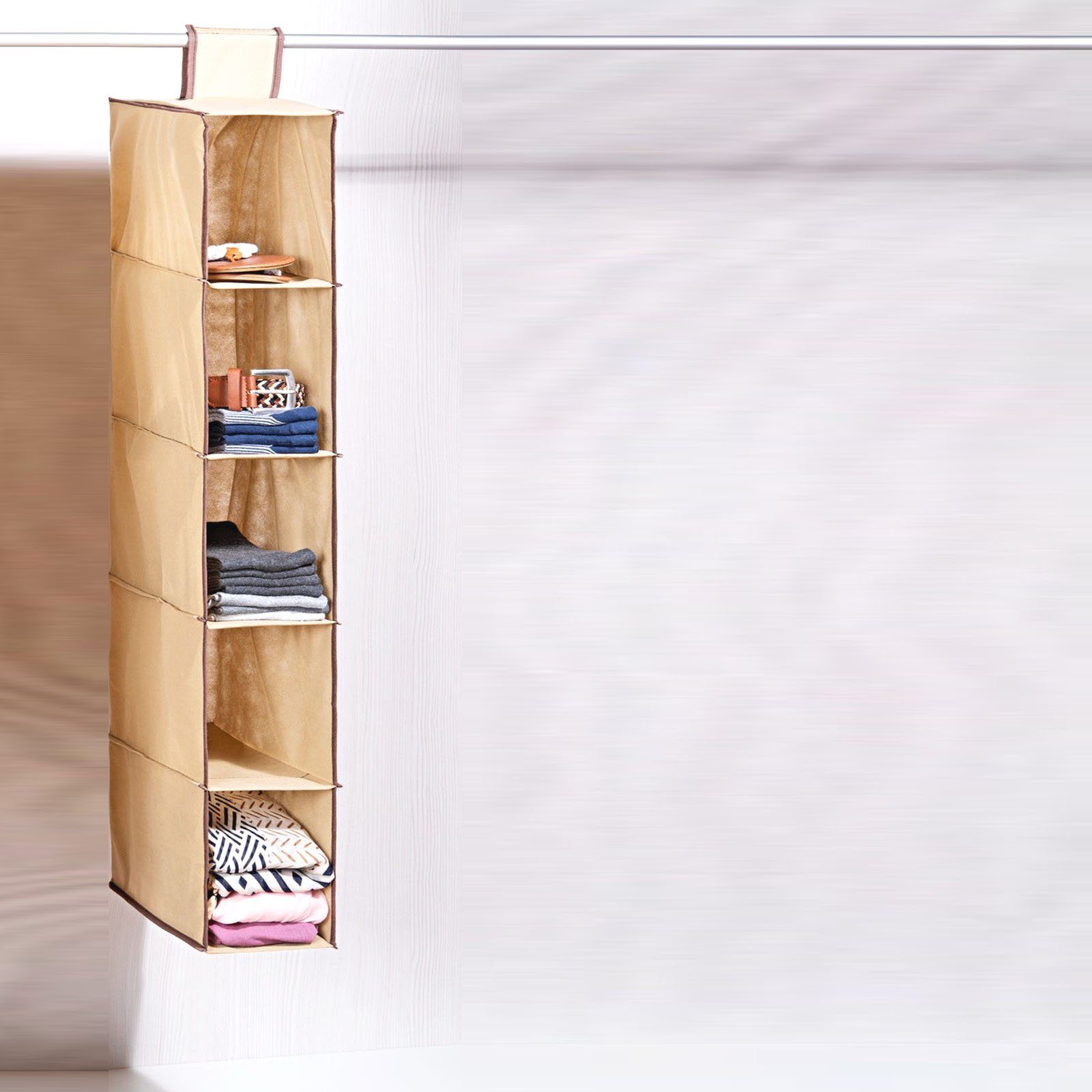 HAC24 Hängeregal Ordnungshelfer Kleiderschrank Organizer Schrankorganizer, 1-tlg., Braun mit 5 Fächern