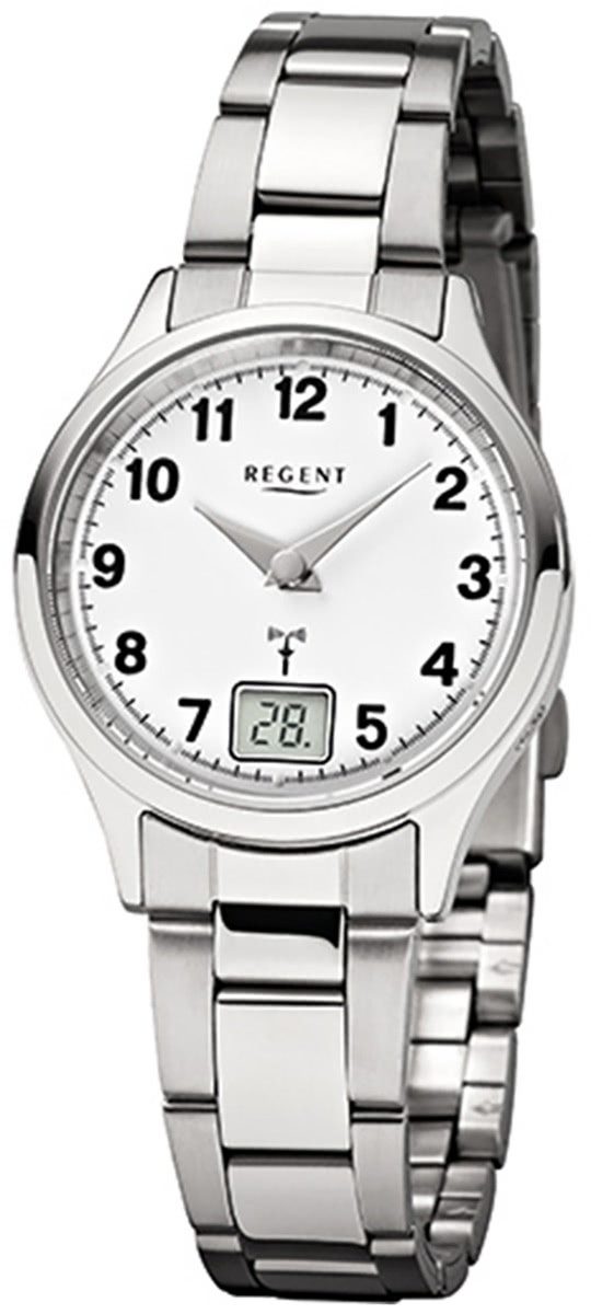 Regent Funkuhr Regent Damen-Armbanduhr silber, (Funkuhr), Damen Funkuhr rund, klein (ca. 29mm), Edelstahlarmband