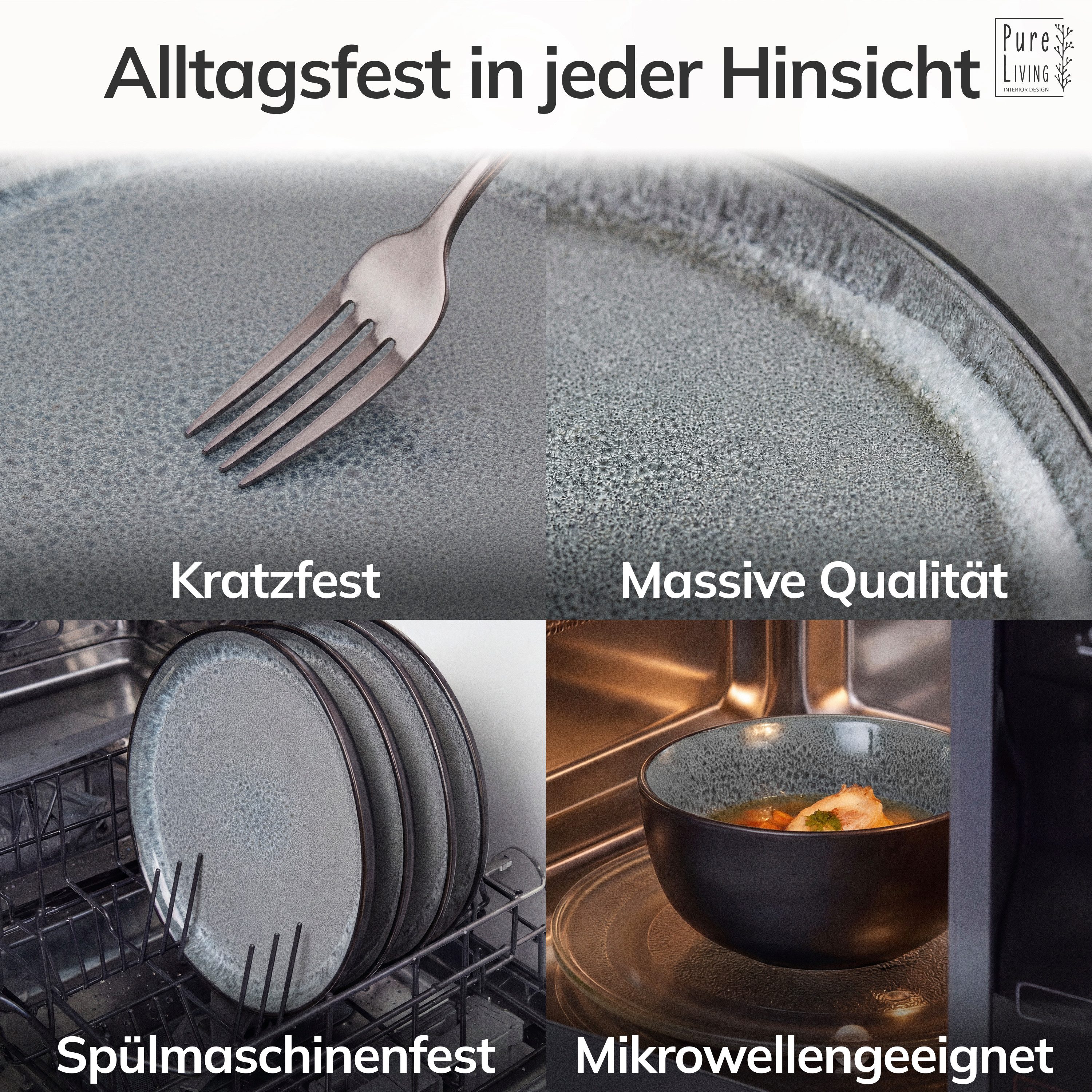PURE LIVING INTERIOR DESIGN Geschirr-Set Servierplatte Ibiza, oval, Steingut, Grau (1-tlg), 1 Personen, Steingut – Bild 4 von 5