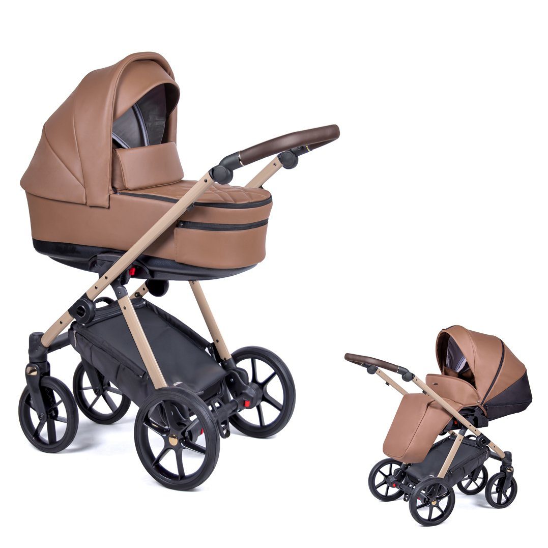 babies-on-wheels Kombi-Kinderwagen 2 in 1 Kinderwagen-Set Axxis Premium - 14 Teile - in 12 Designs Braun = Gestell beige