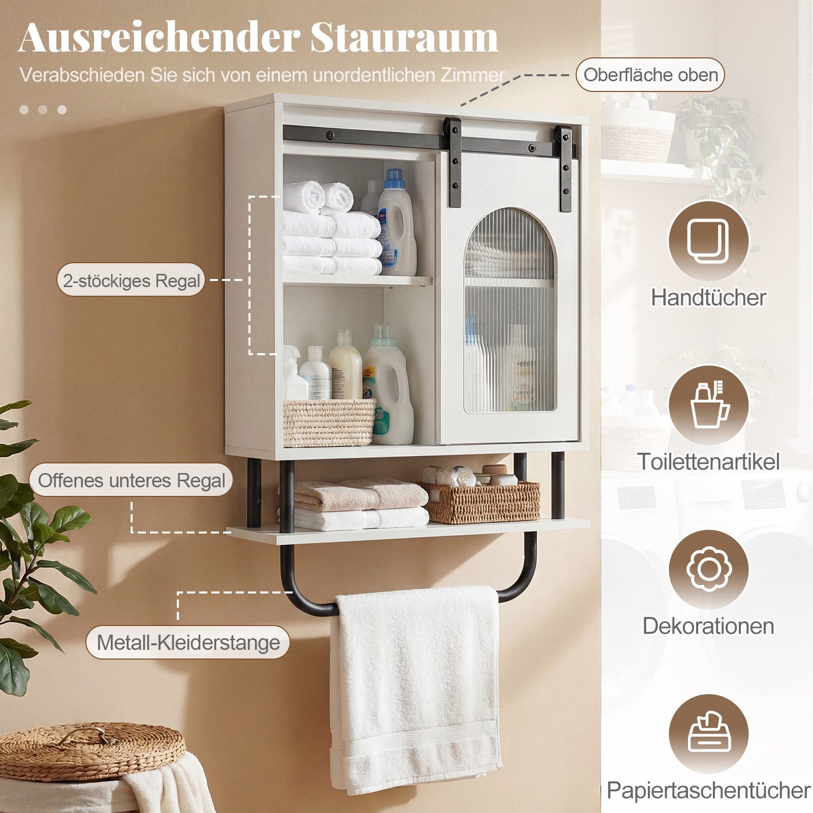 COSTWAY Hängeschrank Badschrank mit Schiebetür Medizinschrank 50x20x70cm