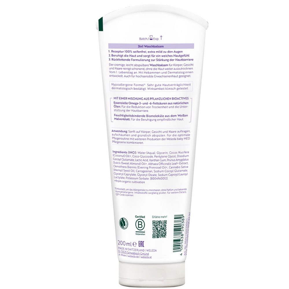 WELEDA Körperpflegemittel MED in Waschbalsam Weiße Malve, Weiß, 200 ml