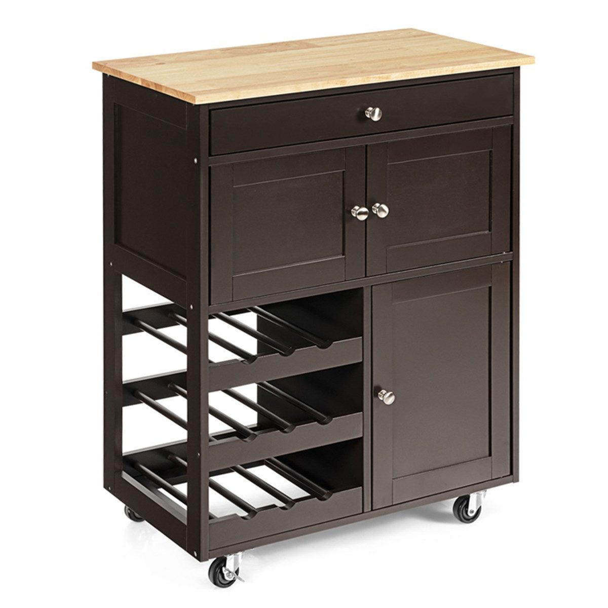 COSTWAY Küchenwagen, mit Arbeitsplatte, Servierwagen mit Weinregalen, Holz günstig online kaufen