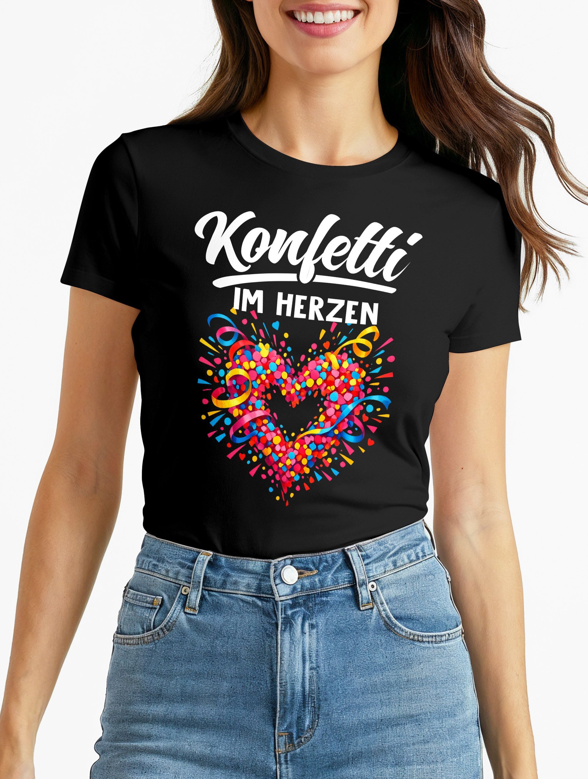 MoonWorks Print-Shirt Damen T-Shirt - Spruch Konfetti im Herzen - Fasching günstig online kaufen
