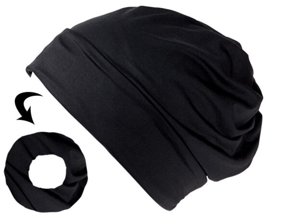 Tini - Shirts Beanie Long dunkelgrau Tuch in und einem Beanie loop Beanie Mütze Zopflochmütze Ponytail Zopflochmütze - Schal Tuch / Slouch - Schlauch