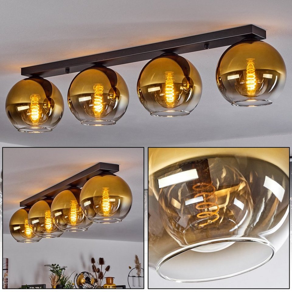 hofstein Deckenleuchte »Cesaro« moderne Deckenlampe aus Metall/Glas in  Schwarz/Gold/Klar, ohne Leuchtmittel, Leuchte im Retro/Vintage-Design mit  Schirmen aus Glas (20cm), 4xE27