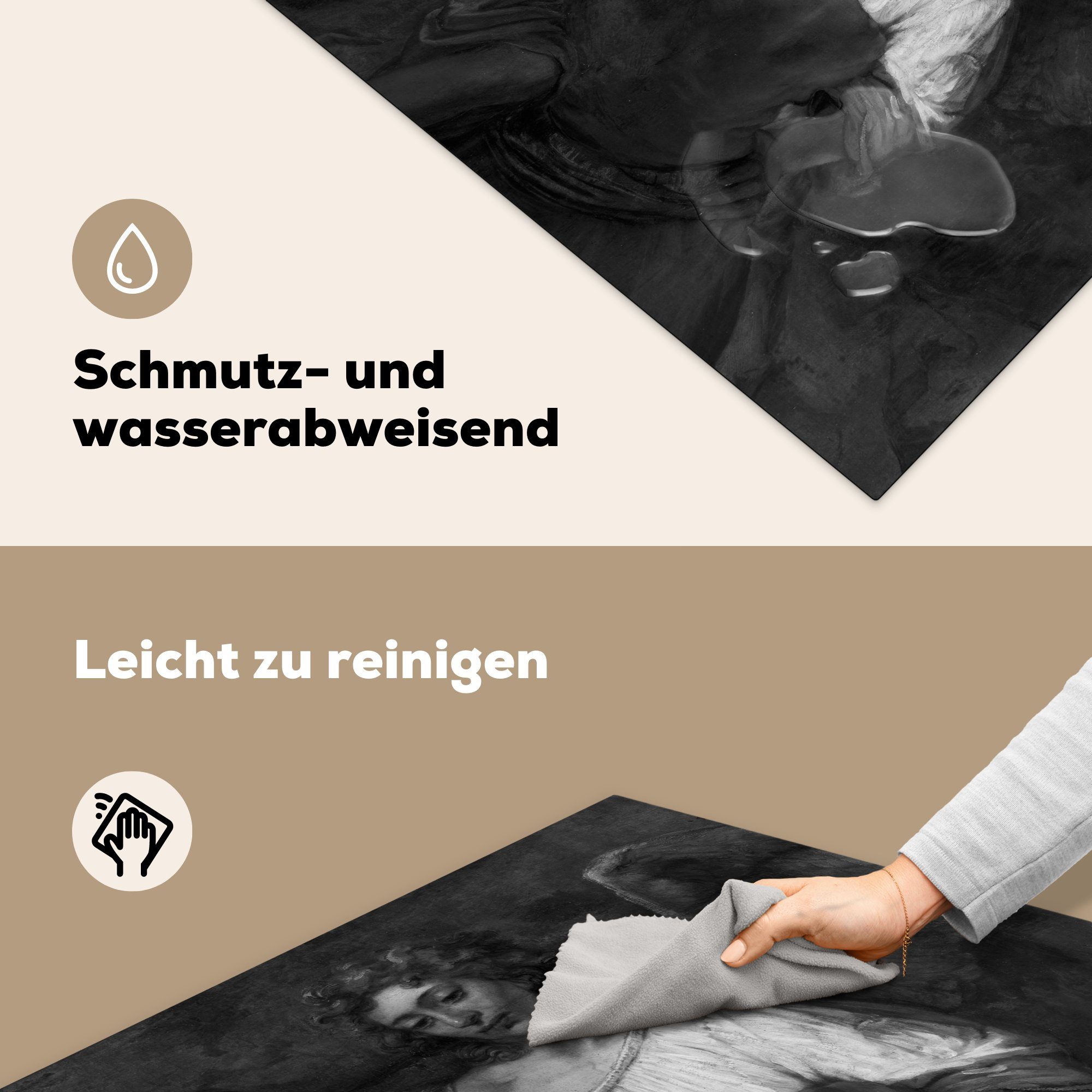 Engel mit Rembrandt cm, für Vinyl, im Ringen Ceranfeldabdeckung, 78x78 Rijn, Arbeitsplatte van - küche Herdblende-/Abdeckplatte (1 tlg), dem MuchoWow Jakob
