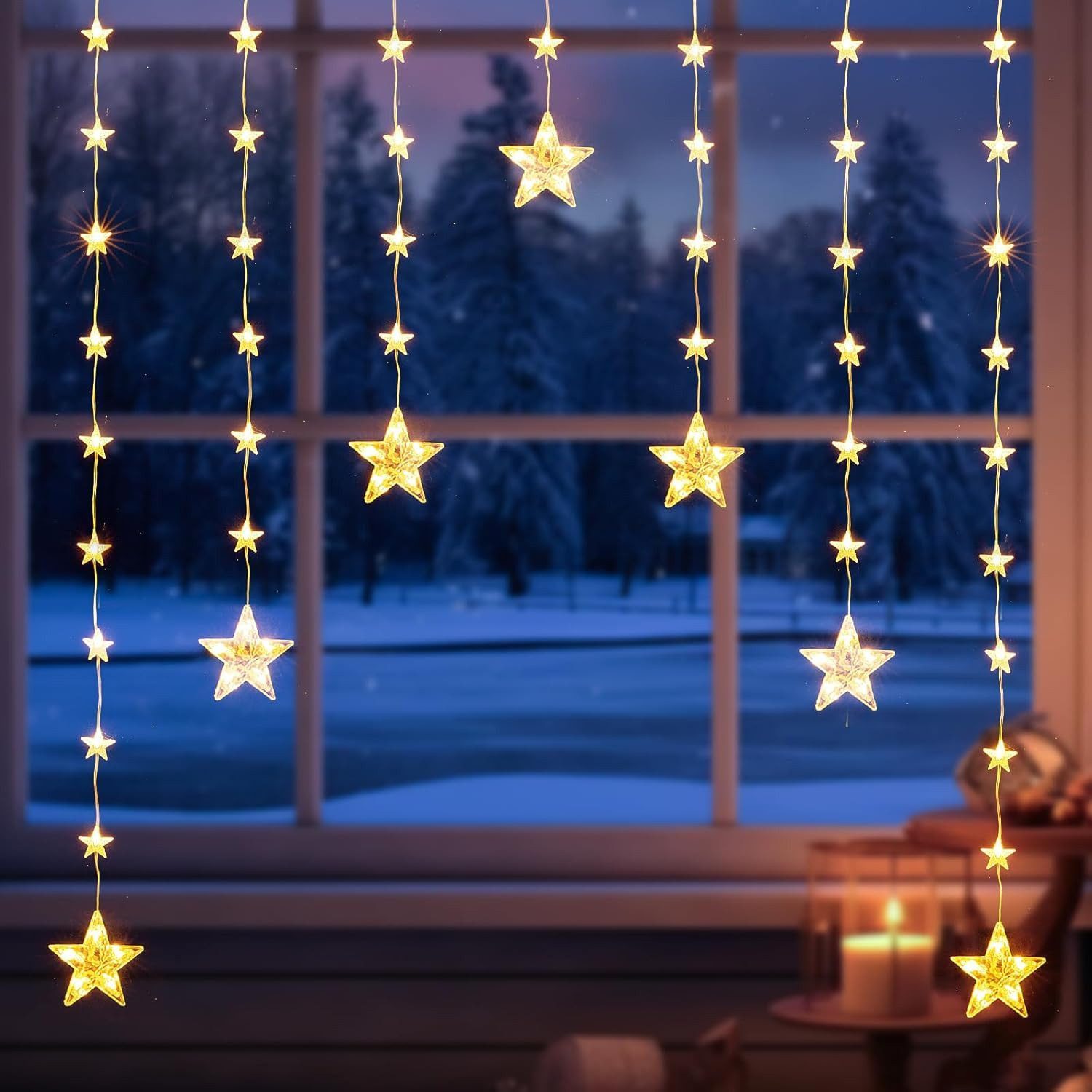 Elegear Lichtervorhang 88cm Bunt&Warmweiß weihnachtsstern fenster, weihnachtsdeko innen, 74-flammig, LED Fensterbilder für Innen/Außen/Fenster Ostern Mädchen Deko