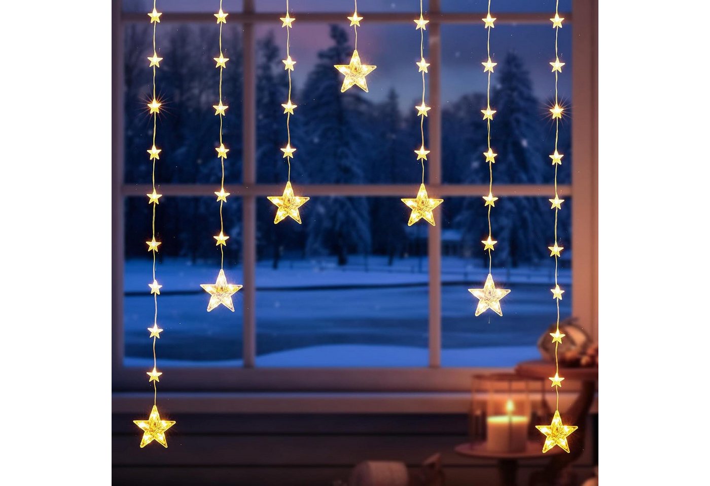 Lichtervorhang 88cm Bunt&Warmweiß weihnachtsstern fenster