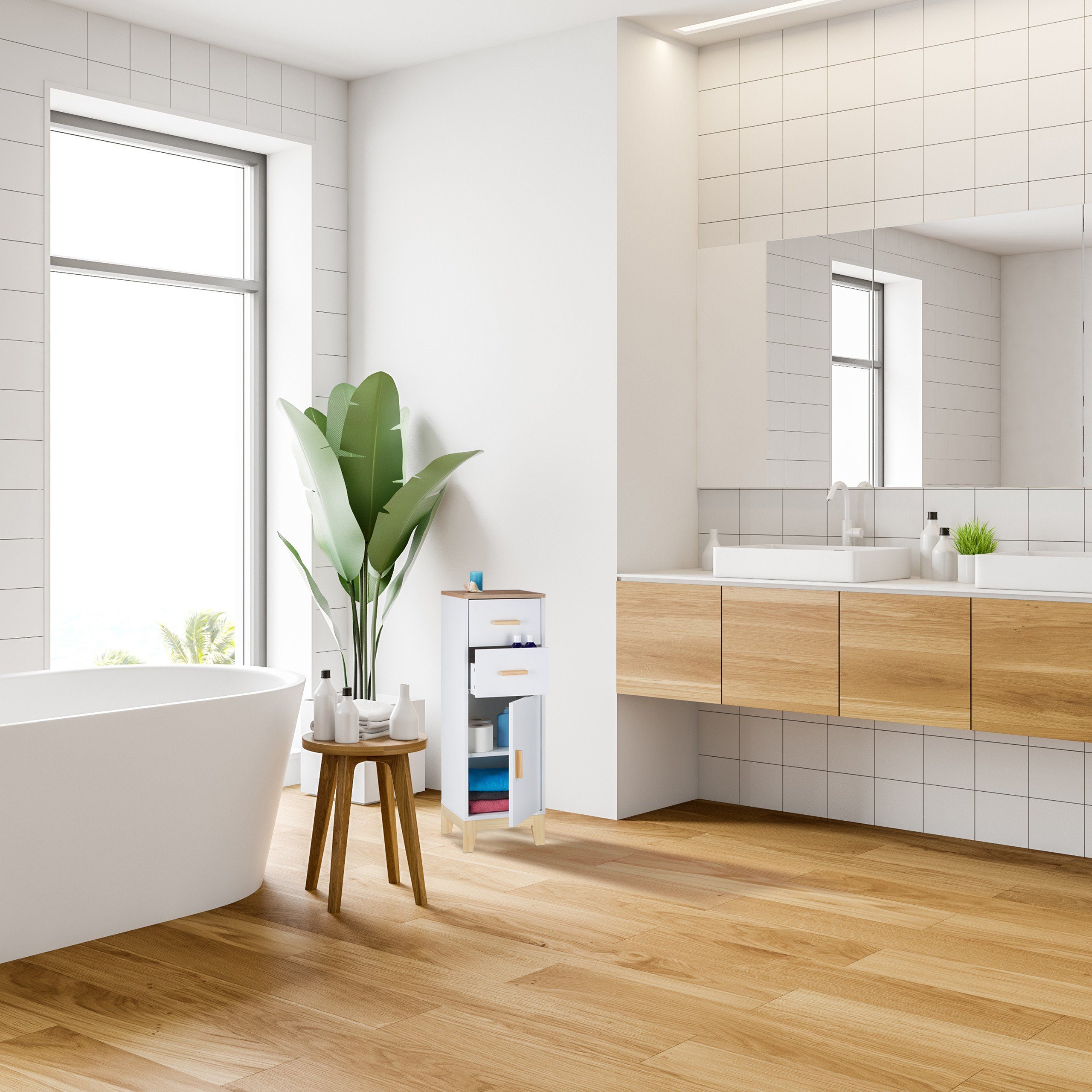 relaxdays Midischrank Badezimmerschrank mit 2 Schubladen (1-St) – Bild 5 von 5