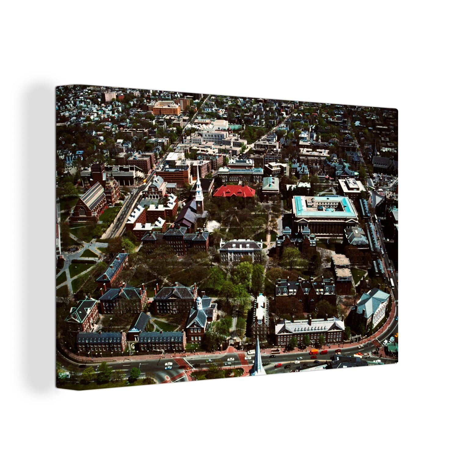 OneMillionCanvasses® Leinwandbild Luftaufnahme der Harvard-Universität in Cambridge, USA, (1 St), Wandbild Leinwandbilder, Aufhängefertig, Wanddeko, 30x20 cm