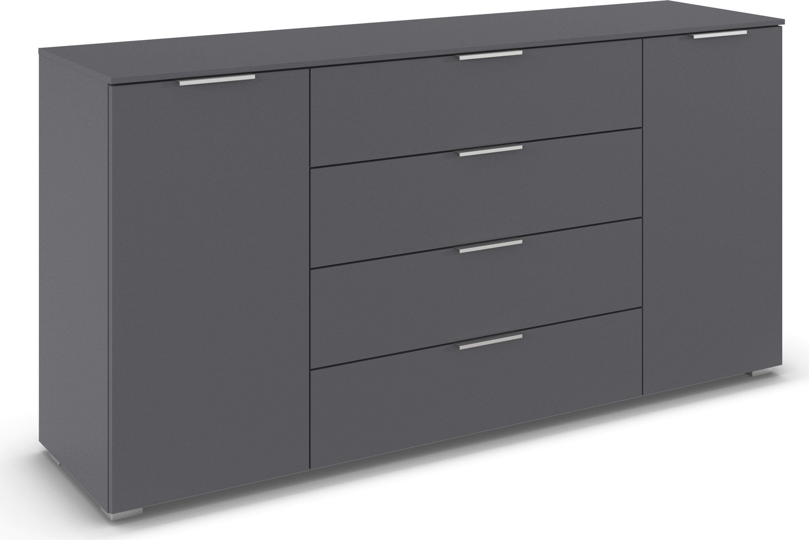 OTTO home Kombikommode Kommode Sideboard Schubladenkommode Schlafzimmerkommode ASTANA (Breite 160 cm / Höhe 81 cm, mit 4 Einlegeböden), 2-türig, 4 geräumige Schubladen, Kantengriff Alufarben MADE IN GERMANY