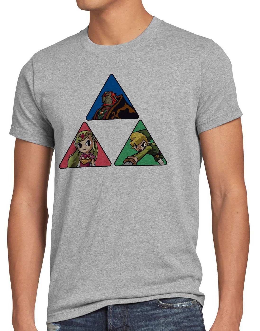 of Link Herren Hyrule grau boy meliert wild T-Shirt game breath Print-Shirt style3 Gamer Triforce zelda legend