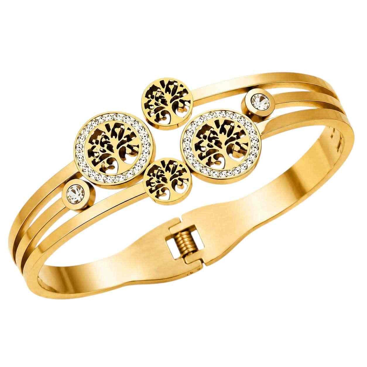 Taffstyle Armband Damen Armband Lebensbaum Armreif Edelstahl mit Kristallen Elegant (Lebensbaum Schmuck tree of life mit funkelnden Details und wählbarer Farbe)