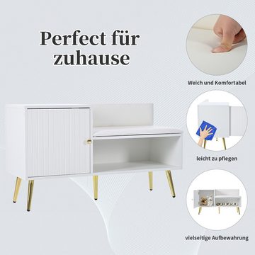 IDEASY Schuhschrank Schuhschrank, Spanplatte, weiß, Polsterung und Rückenlehne aus Kunstleder, Metallbeine, 100*40*58 cm, 18 cm über dem Boden