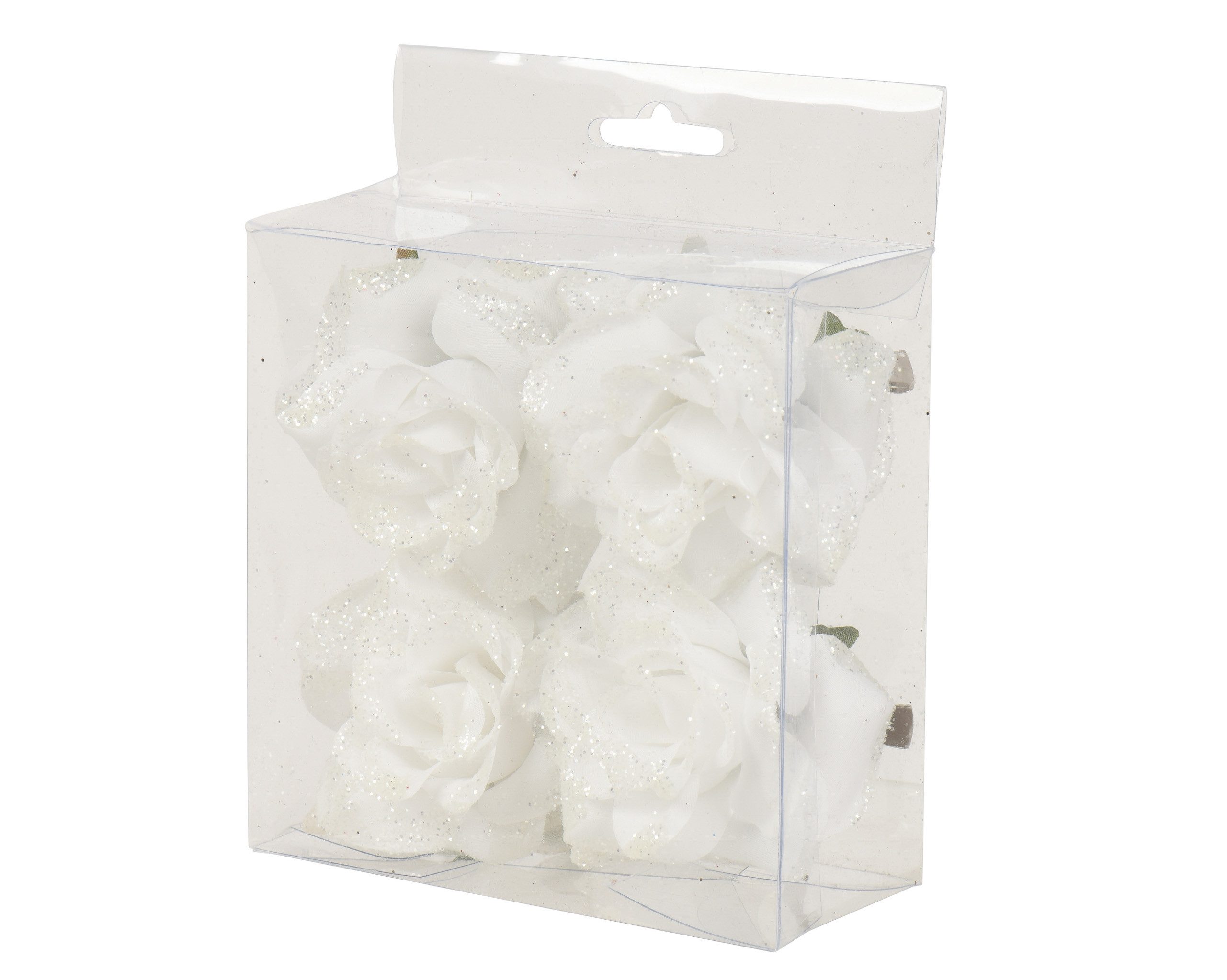 Kaemingk Weihnachtsbaumklammer, Kunstblumen Rose auf Clip 8cm mit Glitzer 4er Set Weiß