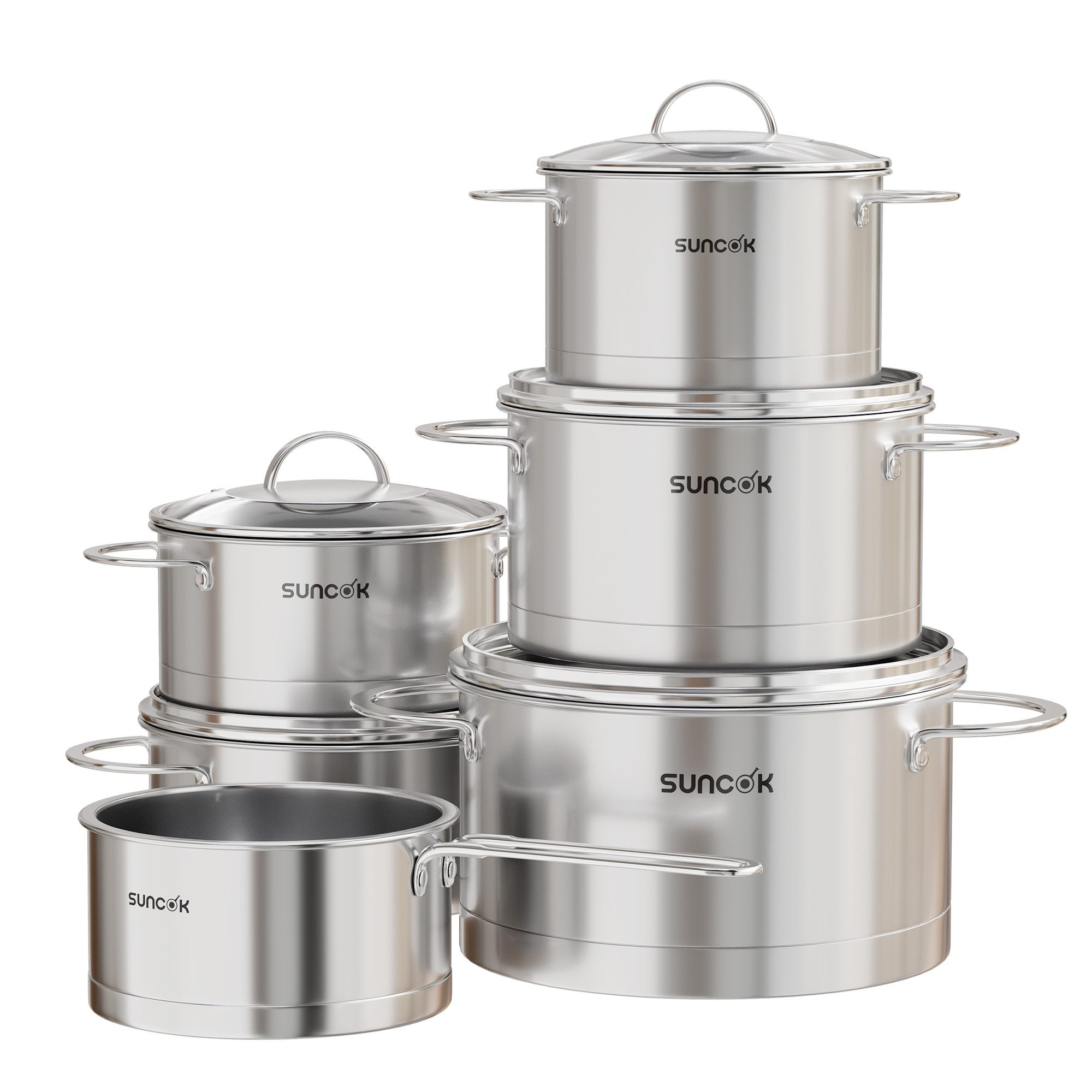 Topf-Set Induktion, Kochtopf Set mit Glasdeckel