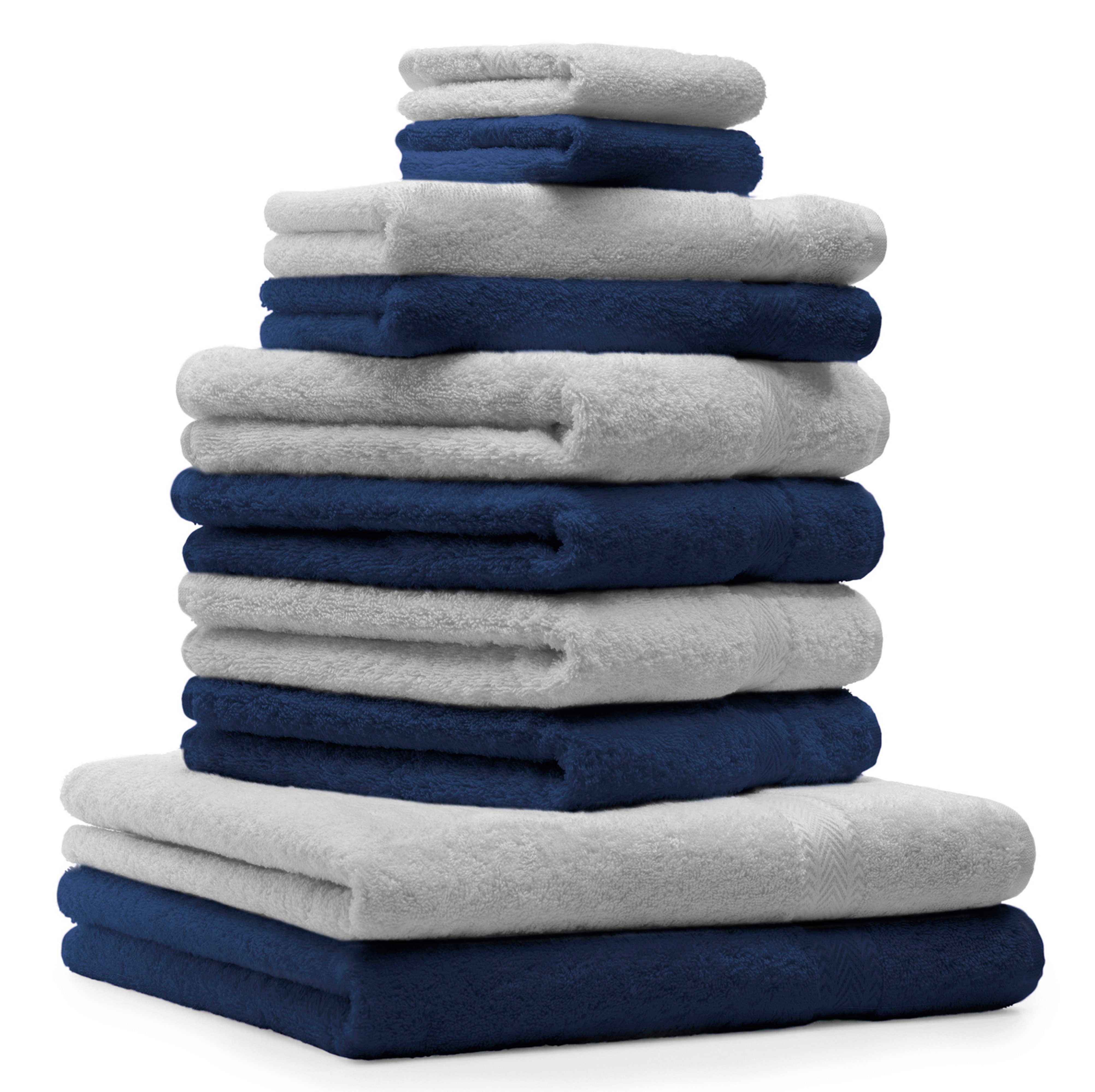 Betz Handtuch Set 10-TLG. Handtuch-Set Classic, 100% Baumwolle, (Set, 10-tlg), Farbe dunkelblau und silbergrau