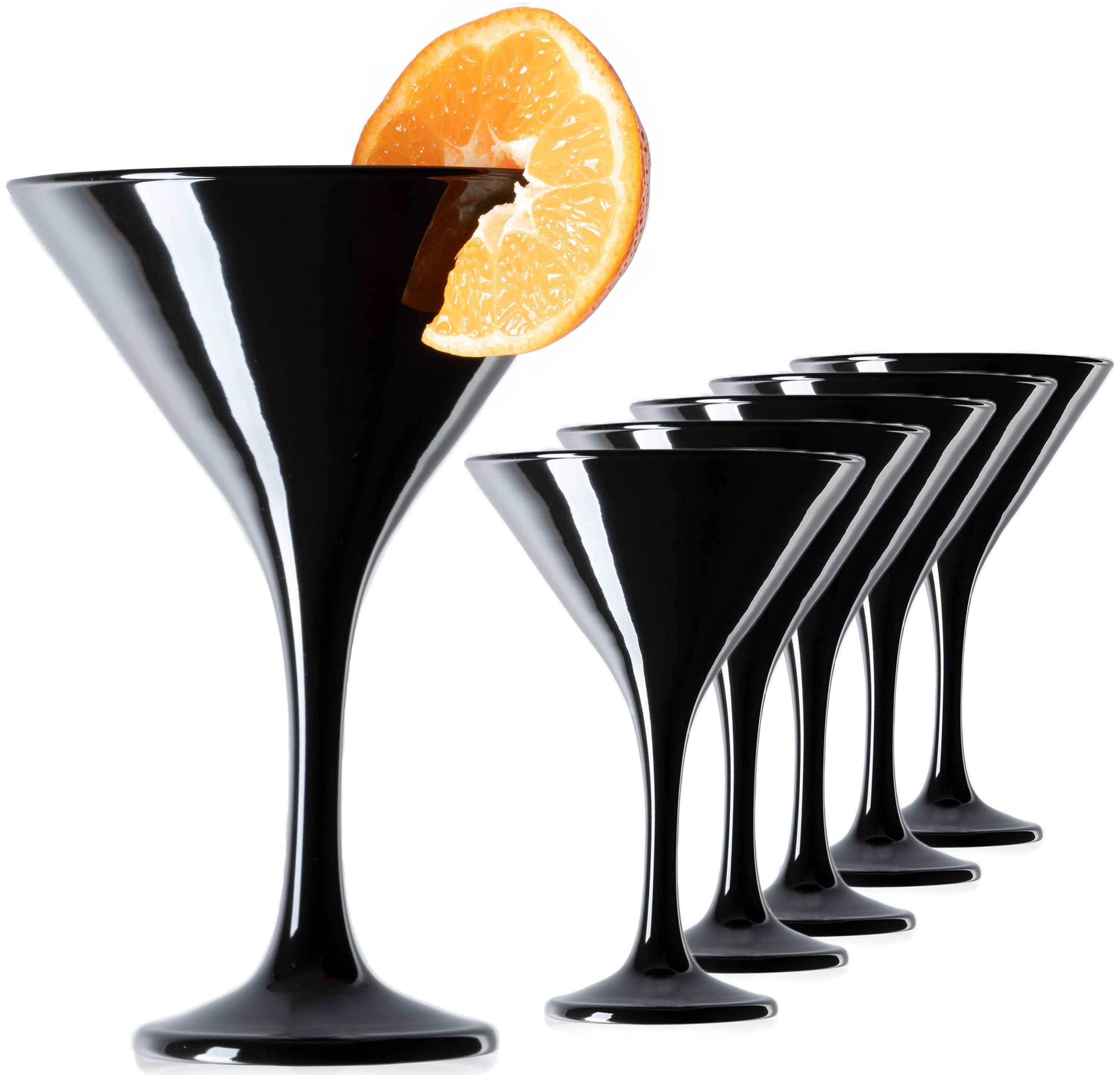 PLATINUX Cocktailglas Schwarze Martini Gläser, Glas, 150ml Set 6-Teilig Cocktailgläser Bargläser Martini Glas Cocktailspitz
