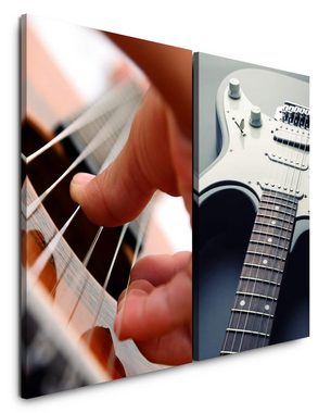 Sinus Art Leinwandbild 2 Bilder je 60x90cm Musik Gitarre E-Gitarre Musikclub Gitarrist Rock Akustik