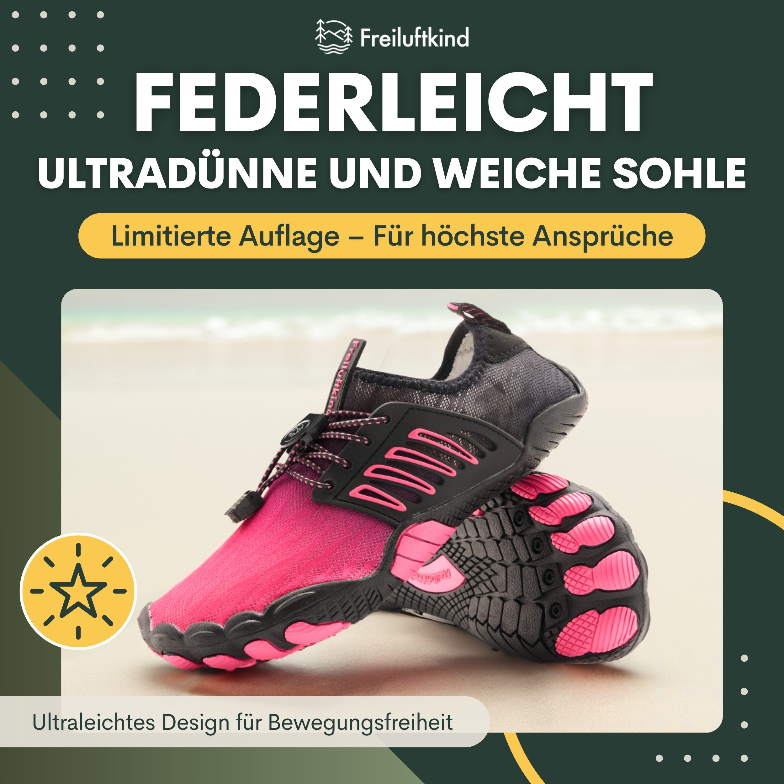 Freiluftkind Das Original – Tokai rutschfeste Barfußschuhe Sneaker Schnellverschluss