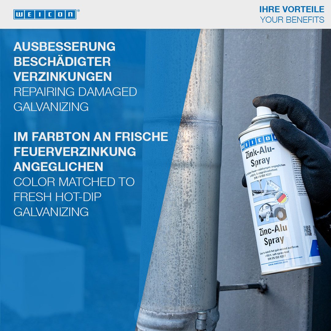 WEICON Rostschutzgrundierung Zink-Alu-Spray, Ausbessern beschädigter Verzinkungen, Dose, Verbrauch bei 1,5 Kreuzgang ~ 2 m², Pigmentreinheit ca. 99,5% Al / ca. 94,0% Zn