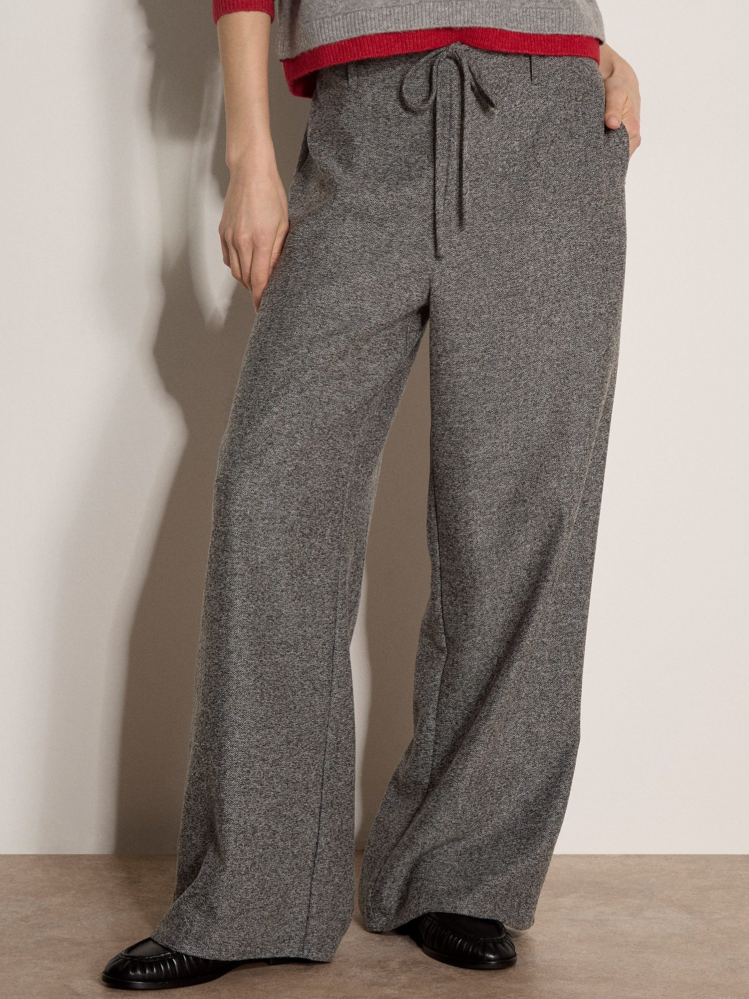 Apricot Stoffhose Weite Hose mit Fischgrätmuster