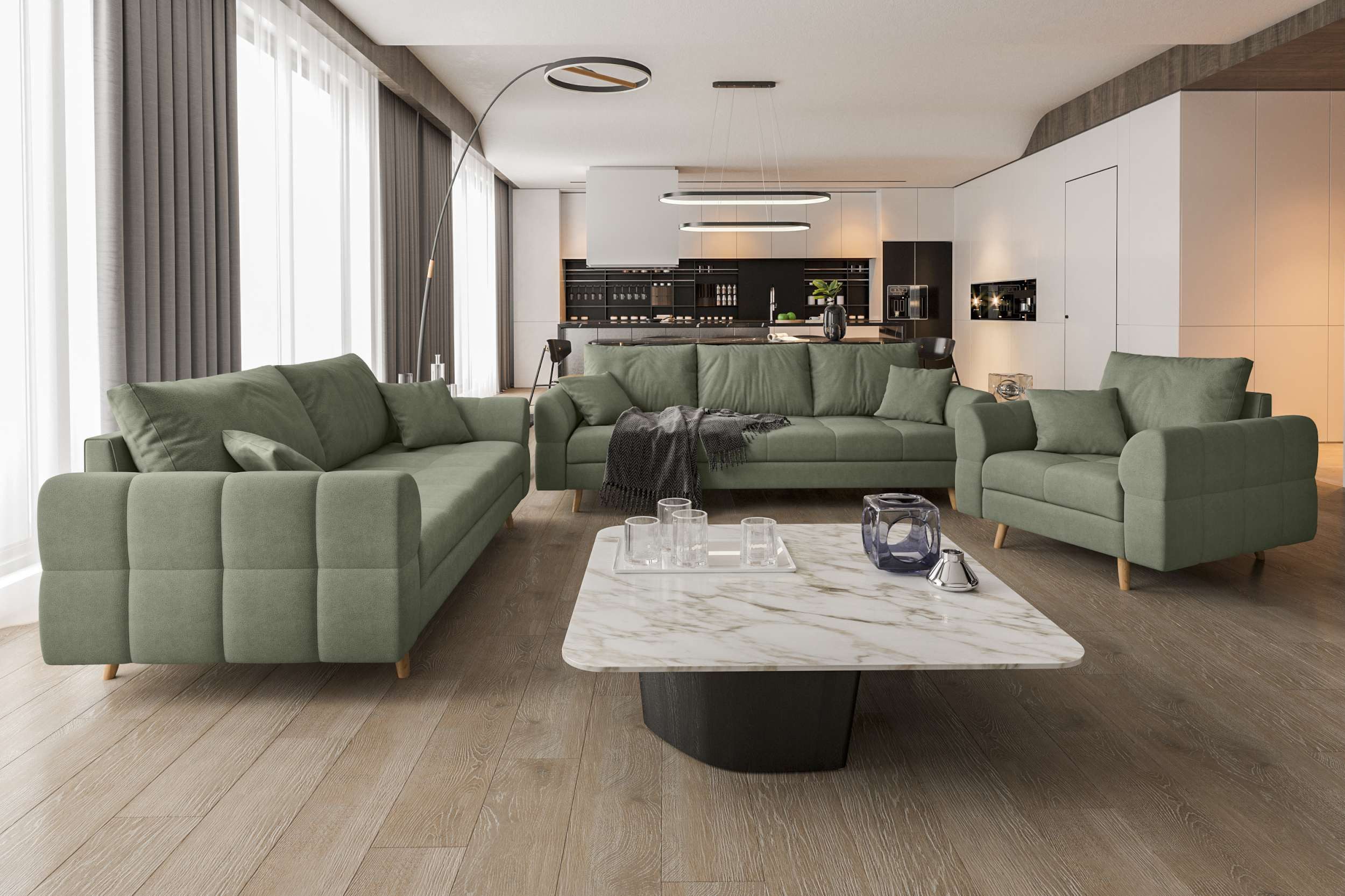 99rooms Polstergarnitur Bello, (Couchgarnitur, Set (3-tlg), günstig online kaufen