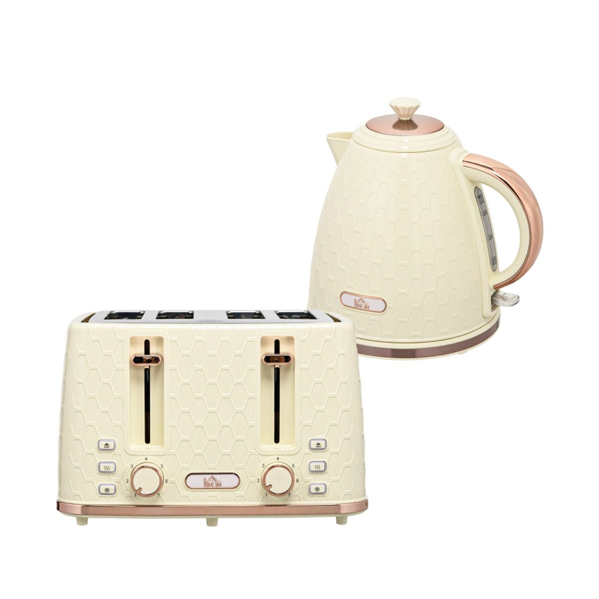 autolock Frühstücks-Set Wasserkocher Toaster Set mit 7 Bräunungsstufen 1,7L, Wasserkocher und 4 Toastscheiben Frühstücksset Beige