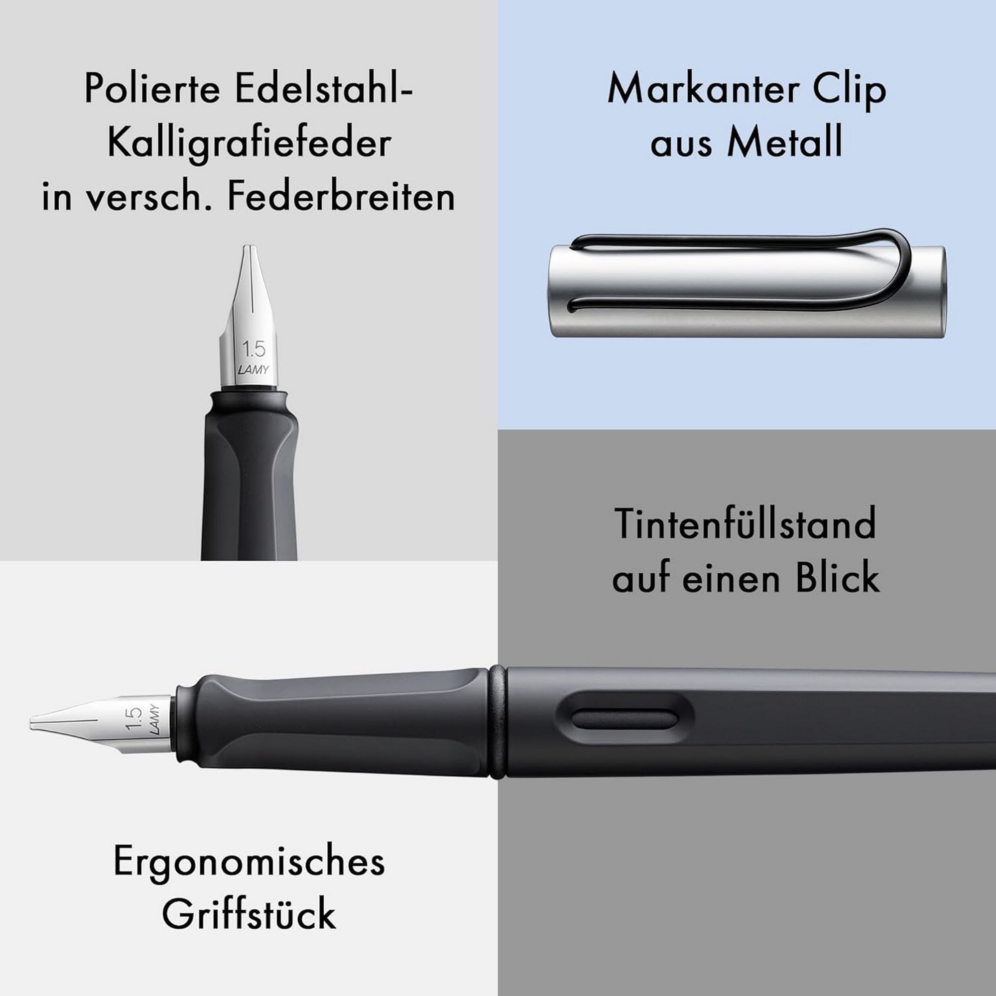 LAMY Füller LAMY joy AL black Kalligraphie Schönschreib Füller Set mit 3 Bandzugfe – Bild 4 von 5