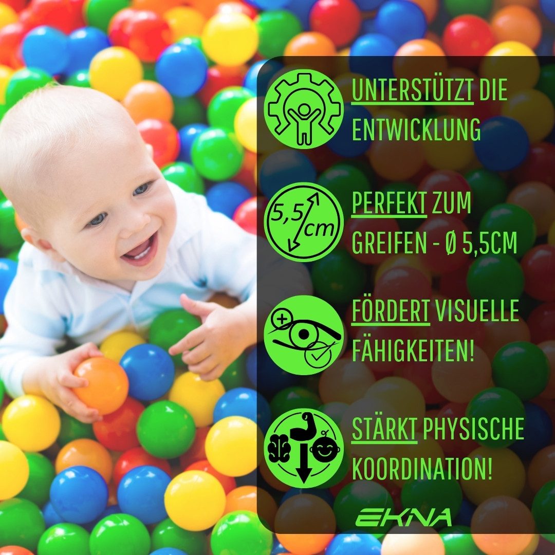 EKNA Bällebad-Bälle - Bunte Spielbälle - Plastikbälle/Baby-Bälle (Netz, 200-St., 200 Bälle), Ø5,5cm