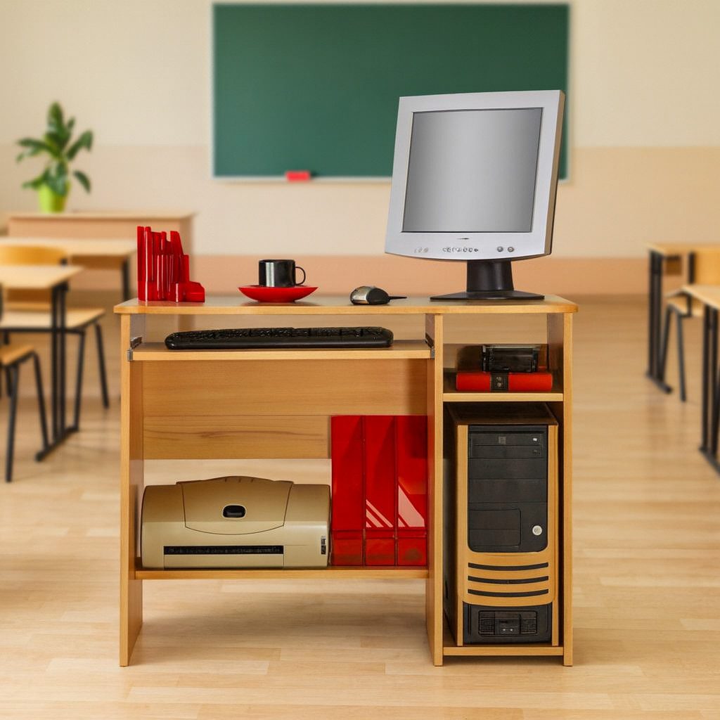 bv-vertrieb Kinderschreibtisch Schreibtisch Bürotisch Kernbuche PC-Tisch Tastaturauszug #1141, Tischplatte aus Melamin