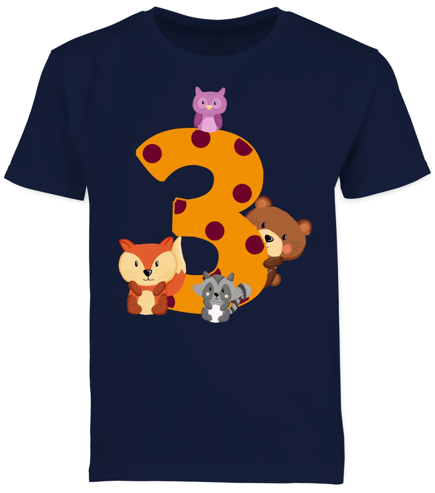 Shirtracer T-Shirt Drei Waldtiere - 3. Geburtstag - Jungen Kinder T-Shirt geburtstagsshirt  3 waldtiere - animal shirt - tshirt fuchs