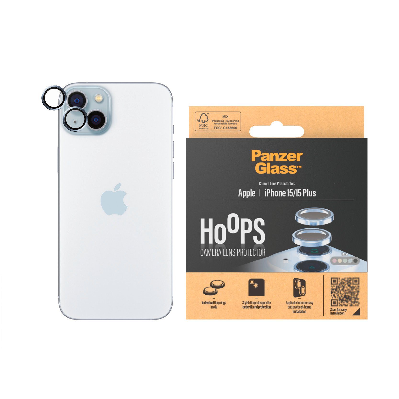 PanzerGlass Hoops Camera Protector für Apple iPhone 15, Apple iPhone 15 Plus, Kameraschutzglas