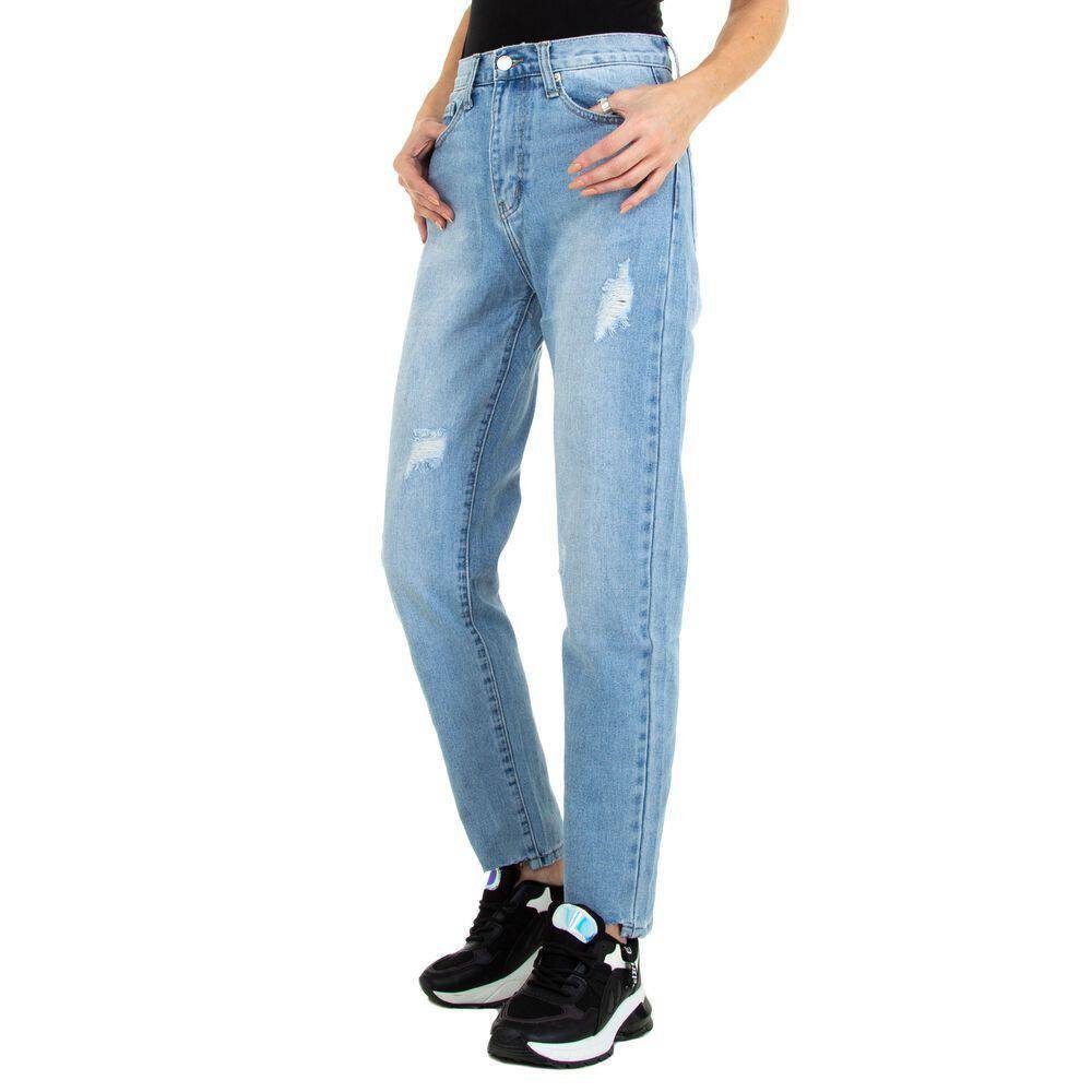 Jeans Blau Leg Straight Straight-Jeans Destroyed-Look Freizeit Damen Ital-Design in