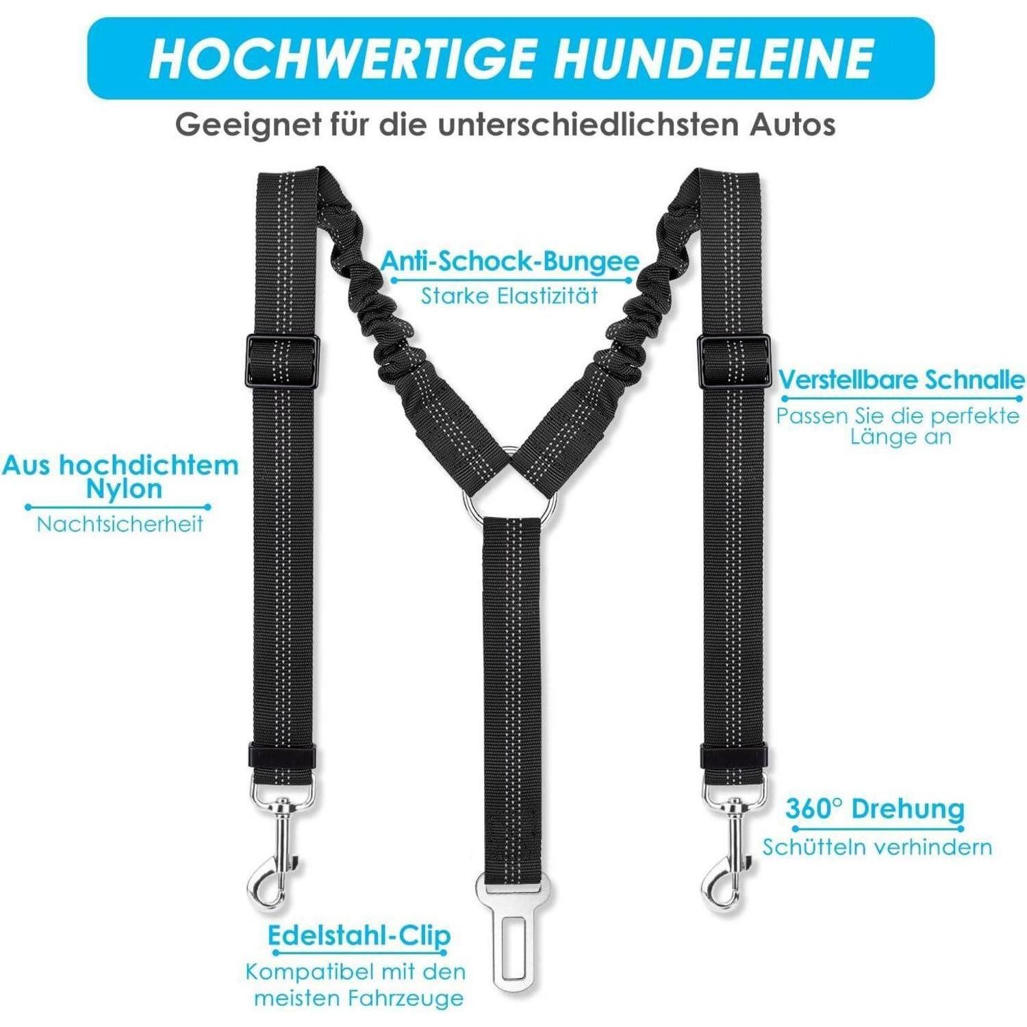 SlowTon Autohundegeschirr Anschnallgurt Hund Auto 2in1 elastischer verstellbarer