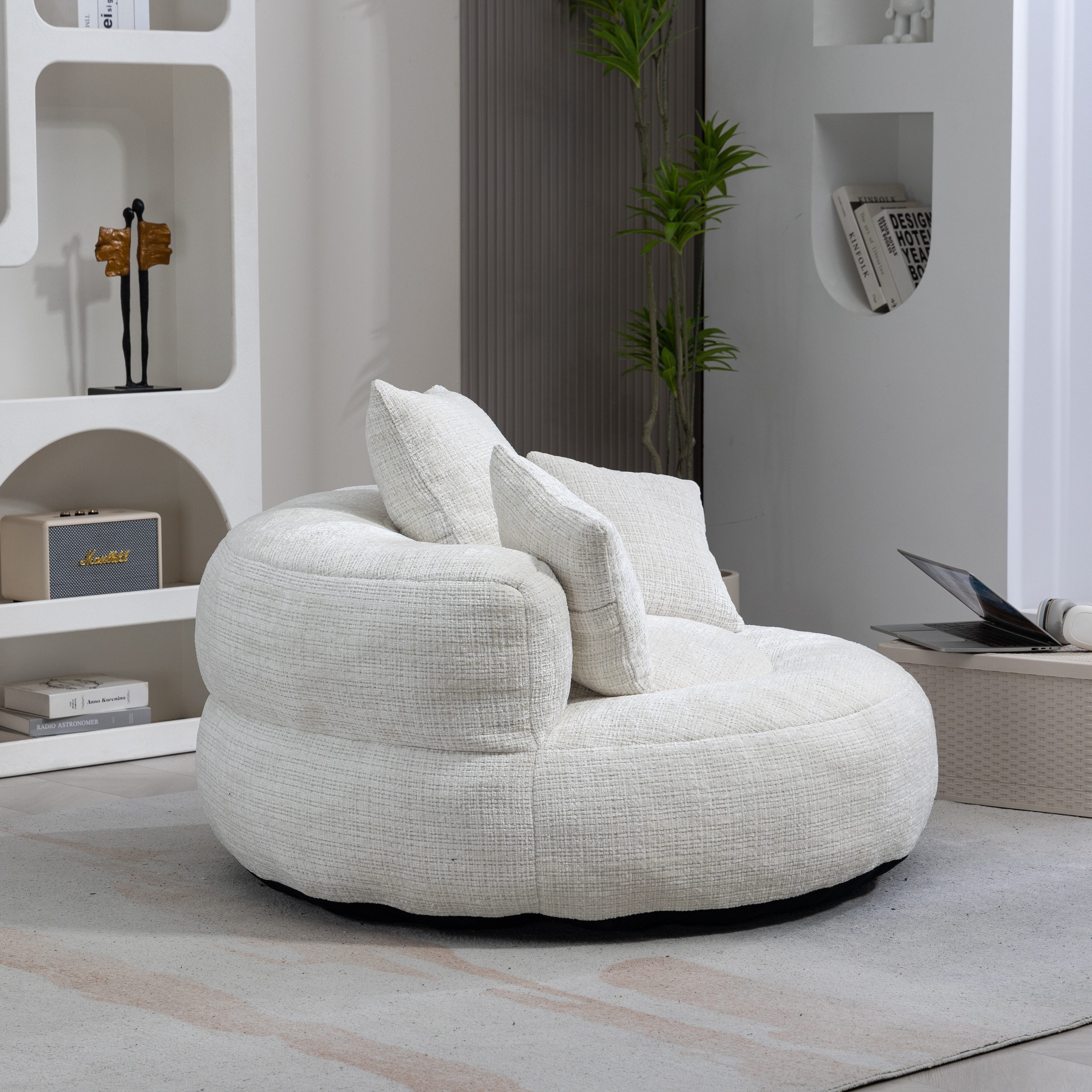 STILVORA Relaxsessel Indoor & Outdoor Sitzsack bean bag sofa mit hohen Rücken,Lazy Sofa (Lazy Sofa mit hohem Rücken und 3 Kissen – Ergonomischer Sitzsack für Erwachsene & Kinder, Chenille-Stoff, für Wohnzimmer, Büro & Schlafzimmer, Komfortabler Lounger, Gaming Stuhl, 150 kg Kapazität), 108 x 108 x 52 cm