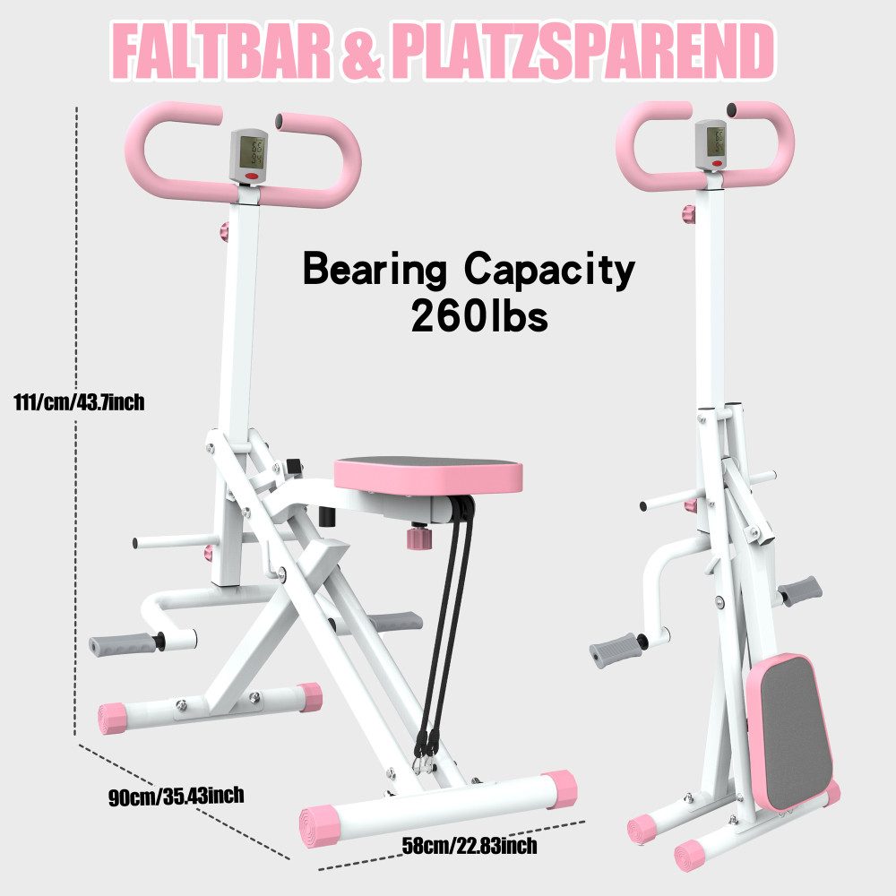 BBG Bauchmuskelmaschine Squat Machine Kniebeugenmaschine für Zuhause, Ganzkörpertraining, faltbarer Po-Trainer mit Widerstandsbändern, ABS/Stahl