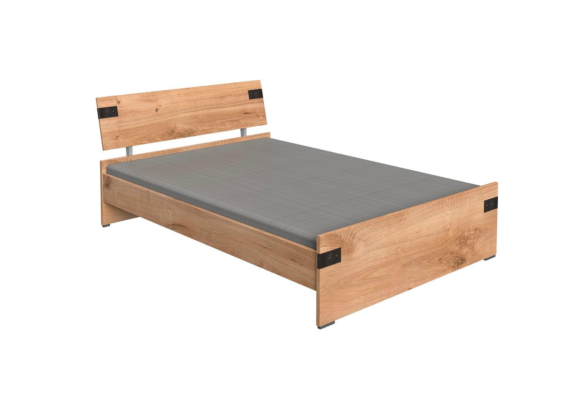 Wimex Bett Liverpool, 3 Breiten zur Auswahl, Made in Germany, mit rustikalen Metallbeschlägen im coolen Loft Style