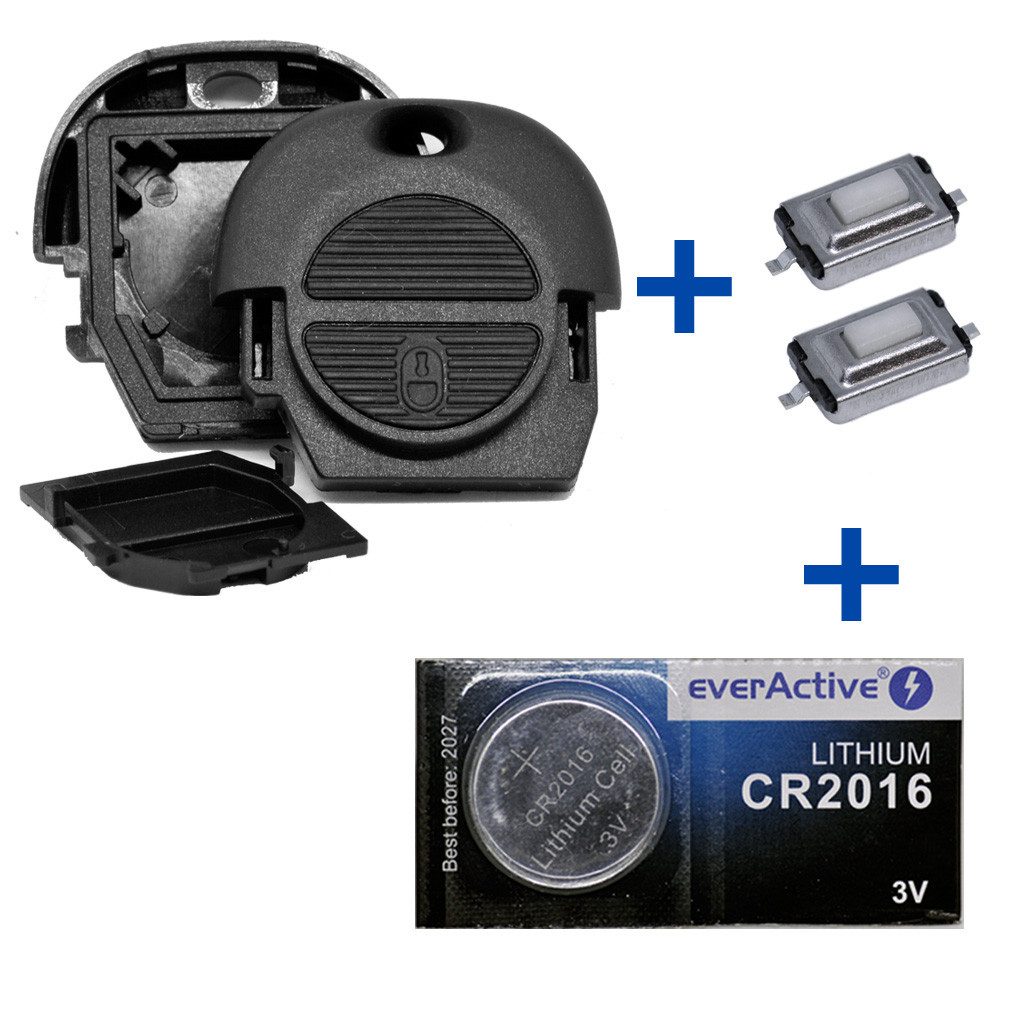 mt-key Auto Schlüssel Reparatur Gehäuse + 2X Mikrotaster + passende CR2016 Knopfzelle, CR2016 (3 V), für NISSAN Micra Primera Almera Funk Fernbedienung