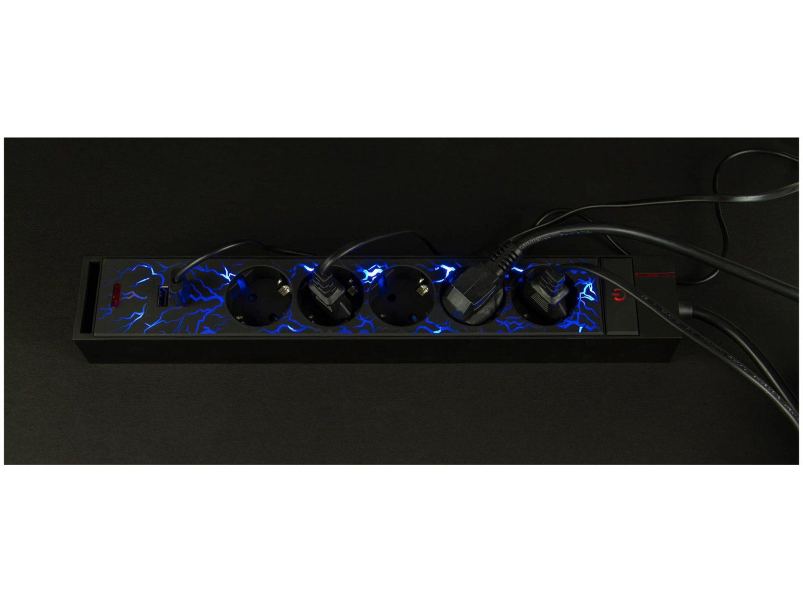 Gamer Rutschfest, 140 Schalter 2-poliger Anschluß, LED REV Steckerleiste 5fach schwarz Kabellänge USB Farbwechsel (2x m), Mehrfachsteckdose