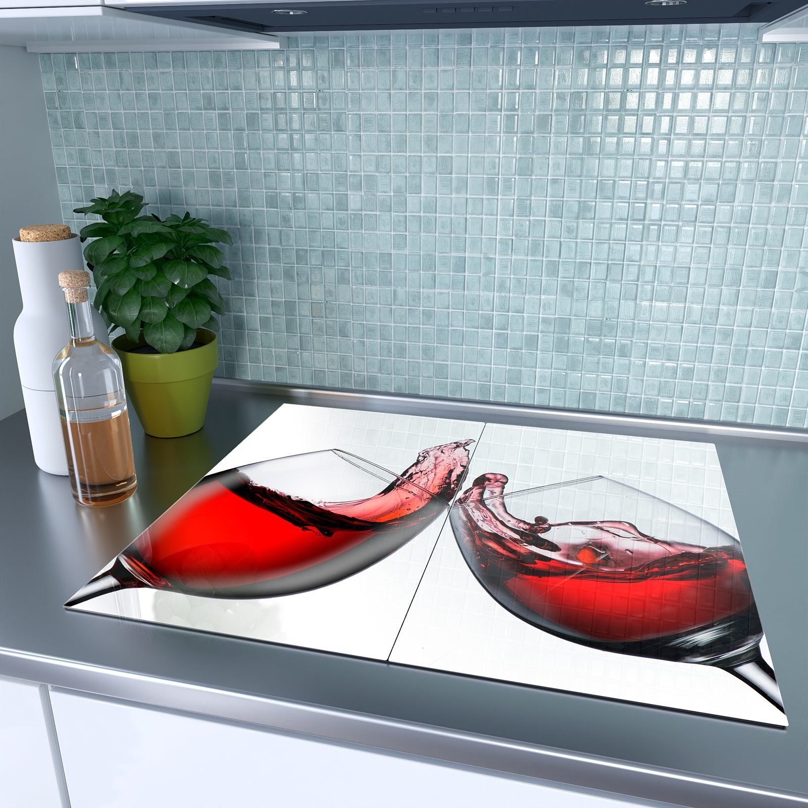 Primedeco Herd-Abdeckplatte Herdabdeckplatte (2 Glas Rotwein Spritzschutz aus Toast Glas, mit tlg) Glas, im