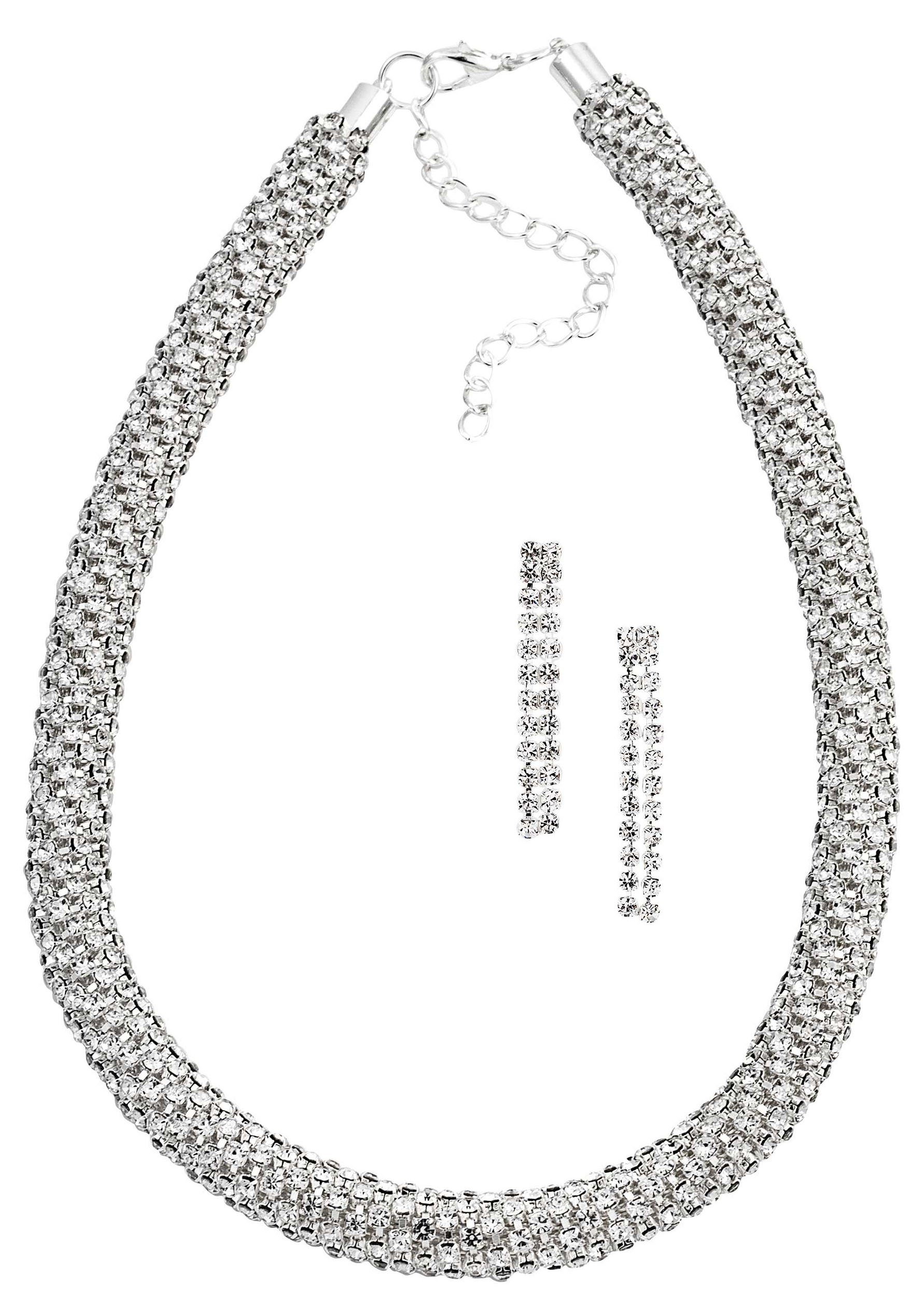 Firetti Ohrring und Ketten Set Strass-Schmuckset, edel, elegant und glamourös (Set, 3-tlg), mit Glasstein. € 32,77