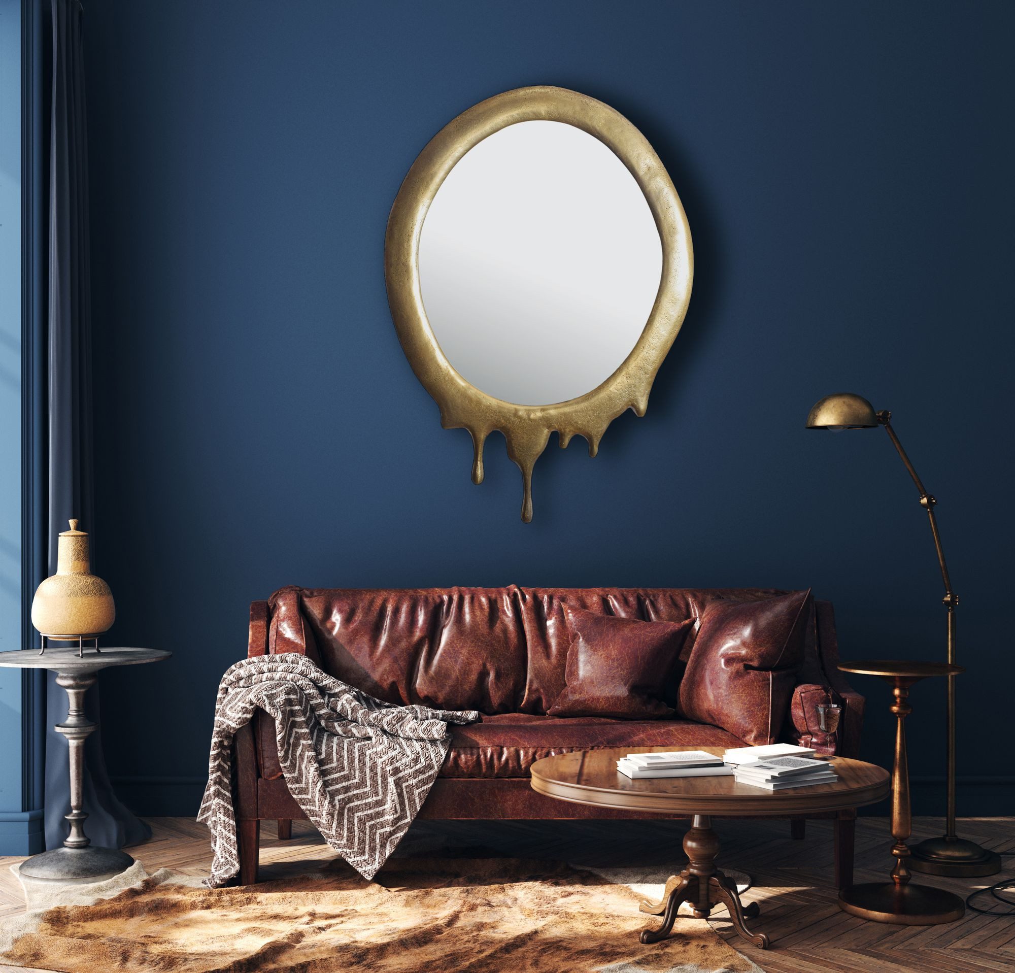 FINEBUY Wandspiegel Flurspiegel Oval Metall 50x71 cm Spiegel Flur Hängespiegel FB103300 (Dekospiegel Wand Oval, Gold Metall 50x71 cm), Flurspiegel Garderobenspiegel, Hängespiegel Modern