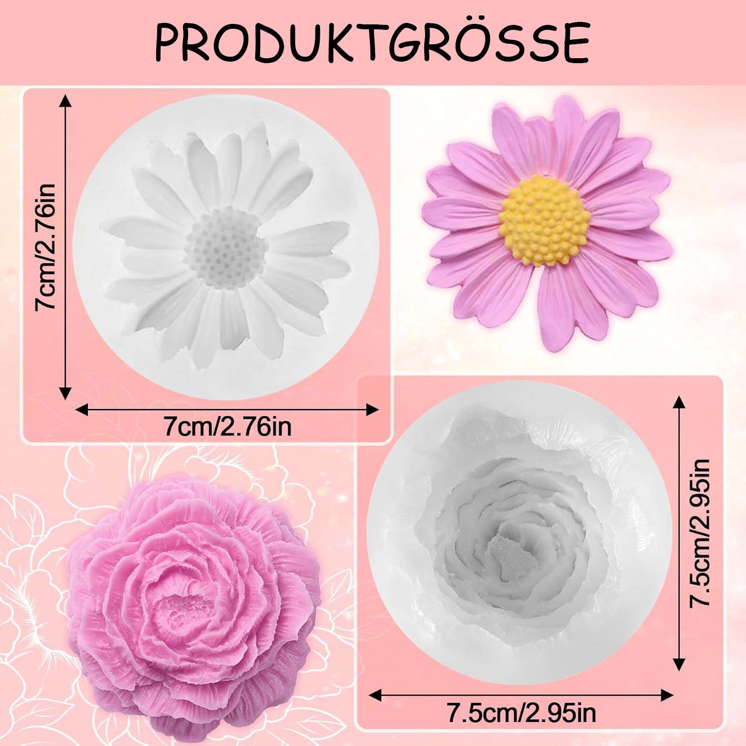 Agger Silikonform 2-teiliges Set Silikon-Kerzenformen – 3D-Blumendesign, DIY-Handformen, (2-tlg)