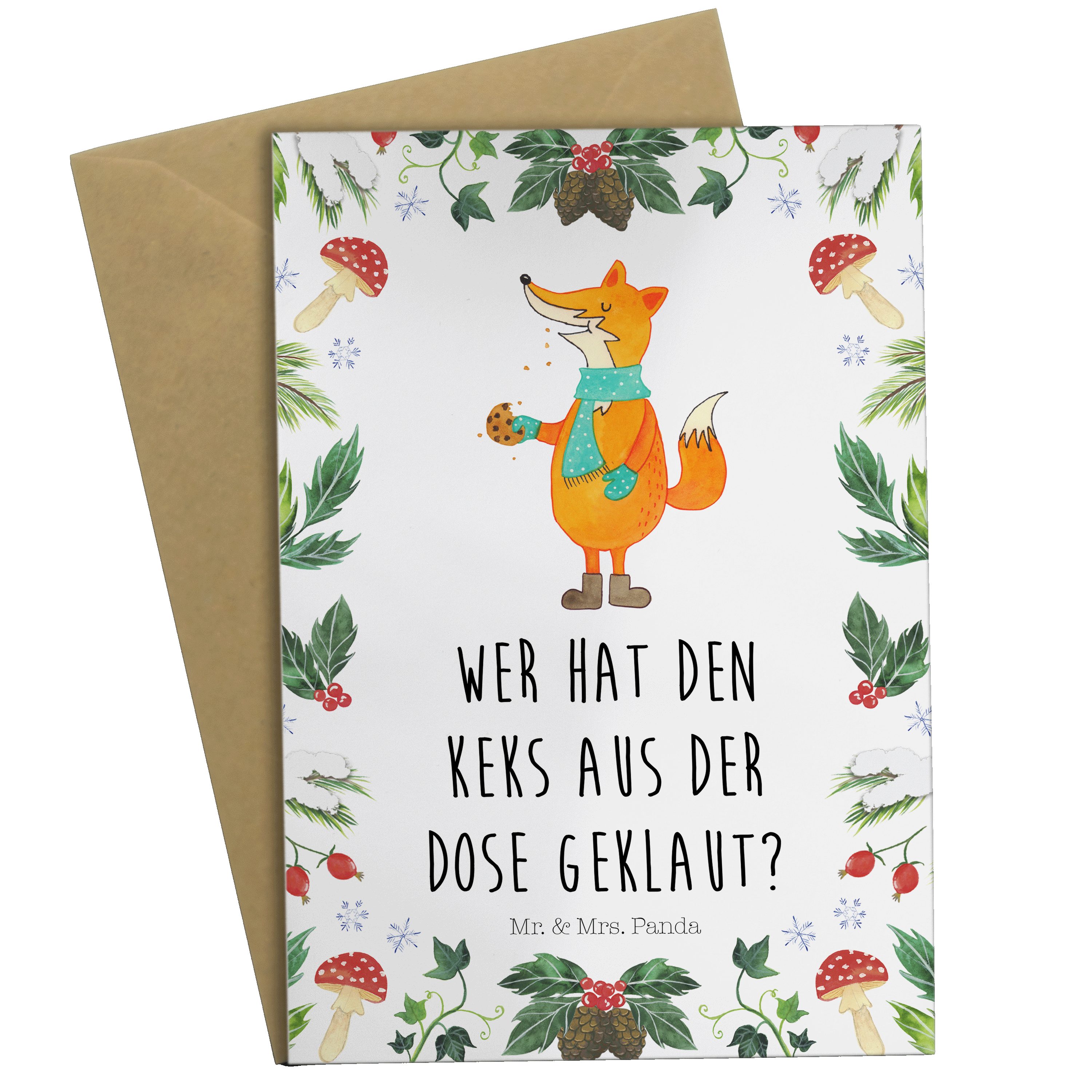 Mr. & Mrs. Panda Grußkarte Fuchs Keksdose - Weiß - Geschenk, Nikolaus, Hochzeitskarte, Glückwuns